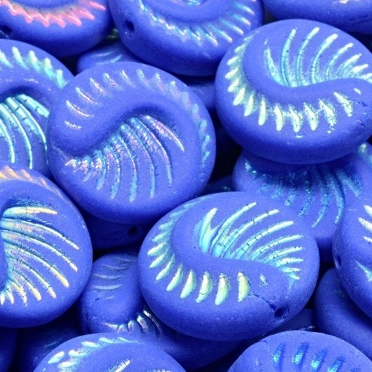 2 x 19mm Fossil Coins in Matt Opaque Blue with Full AB