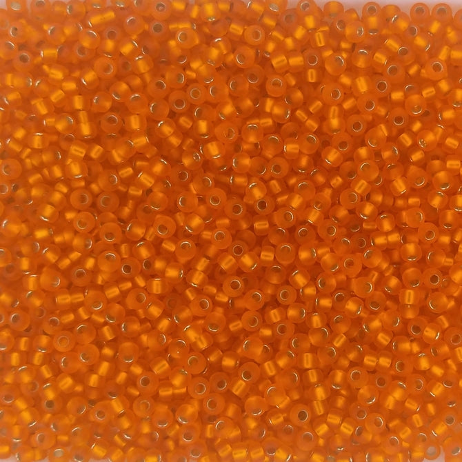 0008F - 50g Size 11/0 Miyuki seed beads in Matt Silver lined Orange