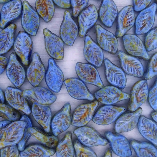 15 x Bay leaves in Opaque Blue Picasso (12x6mm)