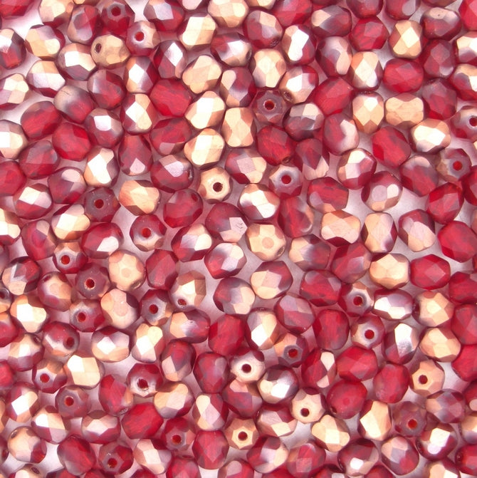 50 x 4mm faceted beads in Matt Ruby Red/Capri