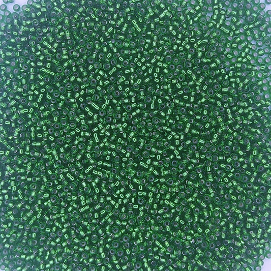 0016 - 5g Size 15/0 Miyuki seed beads in Silver lined Green