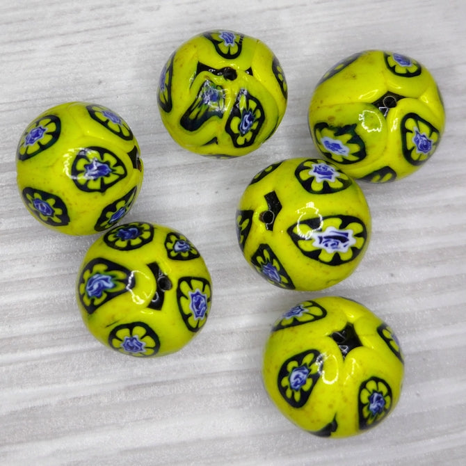 14mm Venetian millefiori bead in Yellow (1960/70s)