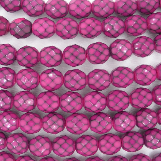 25 x 6mm snake skin beads in Fuchsia