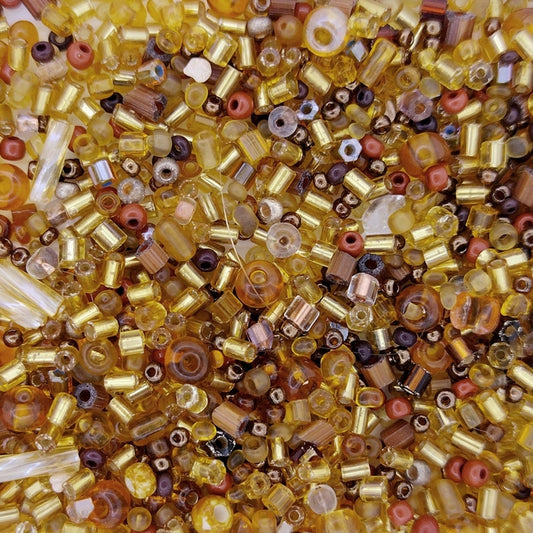 10g x Mix of seed beads and bugles in Dark Gold (vintage Czech)