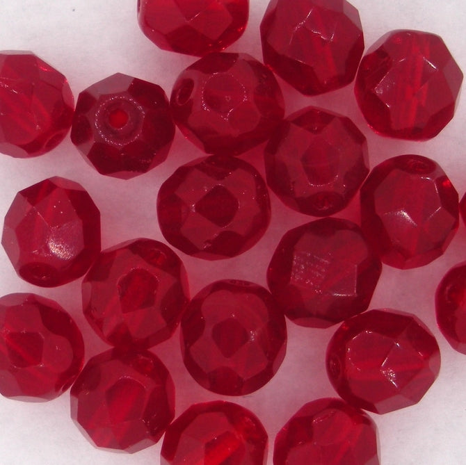 10 x 8mm faceted beads in Siam Red (1970s)