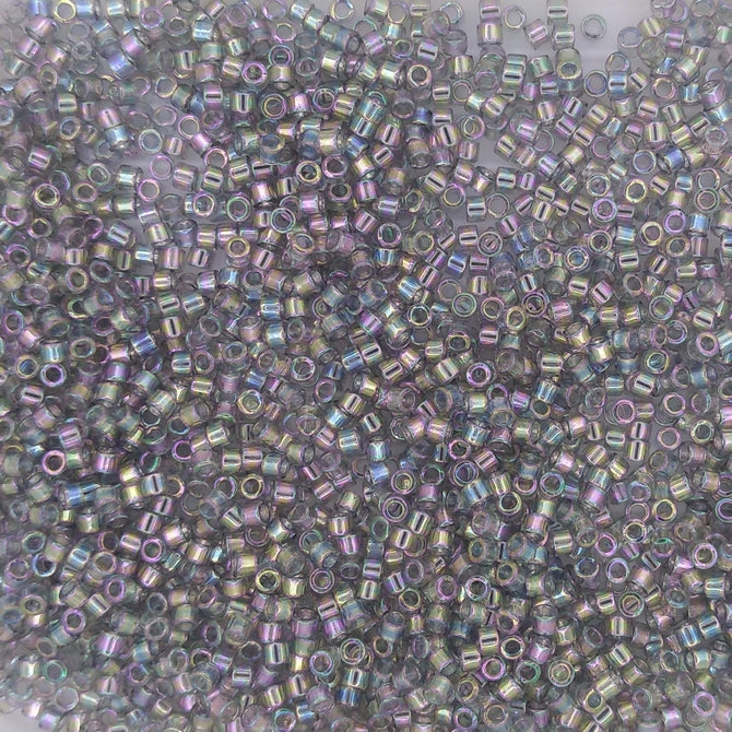 DB0107 - 1g Size 11/0 delicas in Transparent Grey Rainbow Gold Lustre