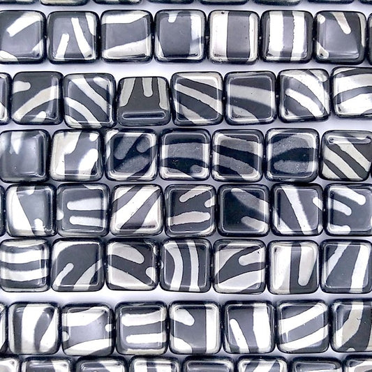 20 x 10mm squares in Black with Silver zebra stripes