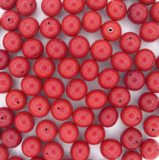 4 x 7mm Lampwork round beads in Opaque Red Brown (1950s)