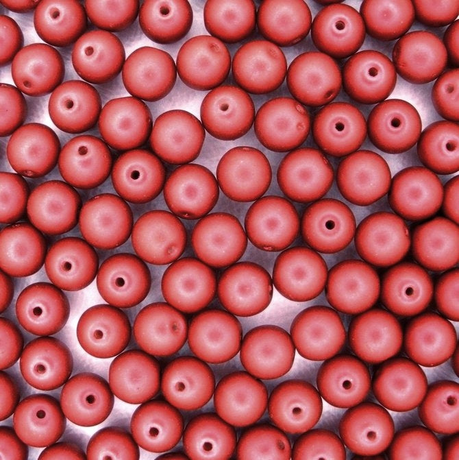 25 x 6mm round beads in Lava Red