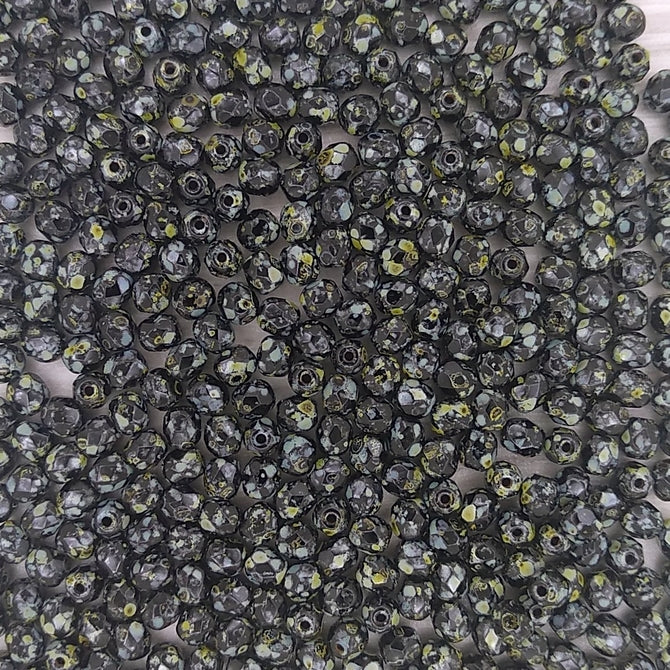 50 x 4mm faceted beads in Black Picasso
