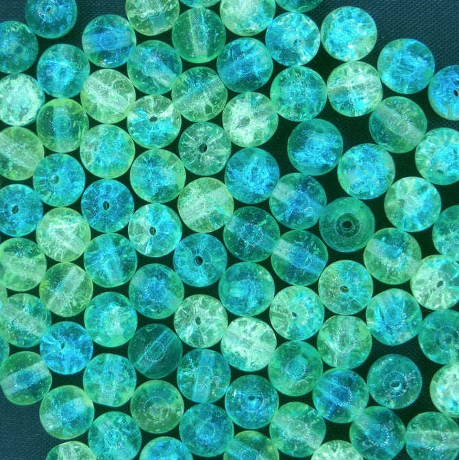 25 x 6mm round crackle beads in Fluorescent Green/Yellow/Blue