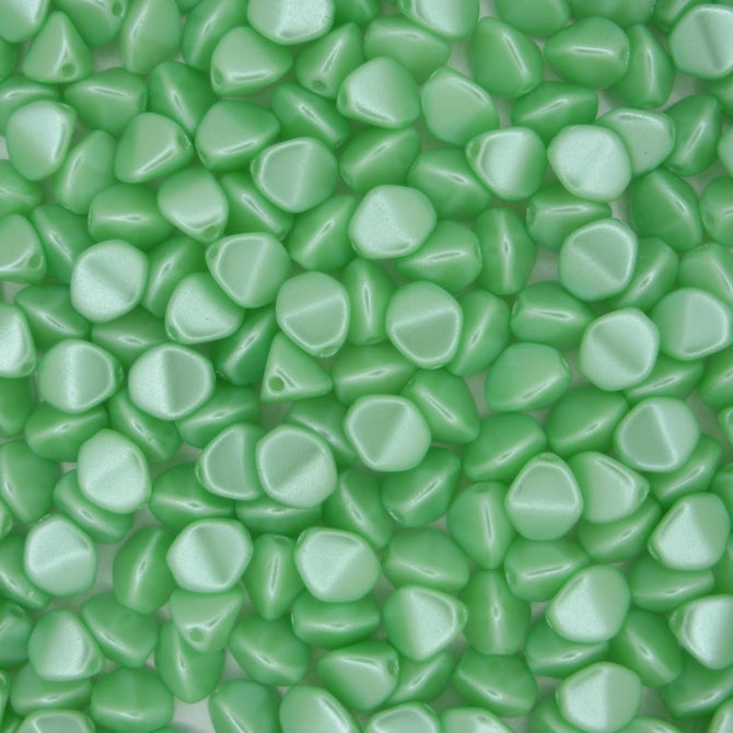 25 x large pinch beads in Pastel Light Green (5x7mm)