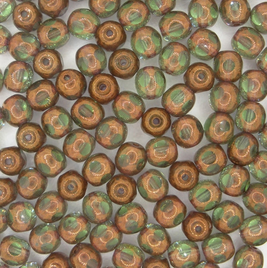 10 x 6mm beads in Peridot Green/Bronze with 5 cuts