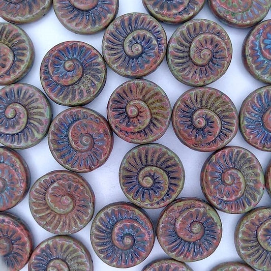 4 x 18mm fossils in Opaque Red Picasso