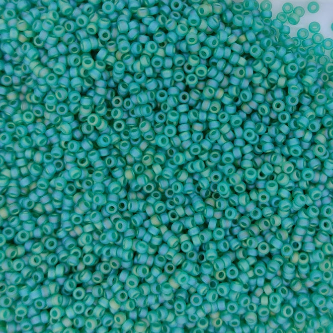 0147FR - 5g Size 15/0 Miyuki seed beads in Matt Transparent Emerald AB