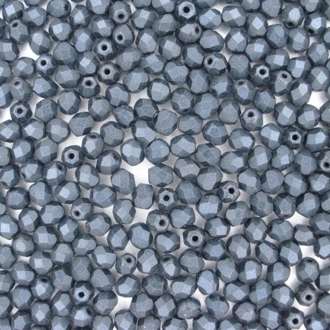 50 x 4mm faceted beads in Metallic Suede Dark Blue