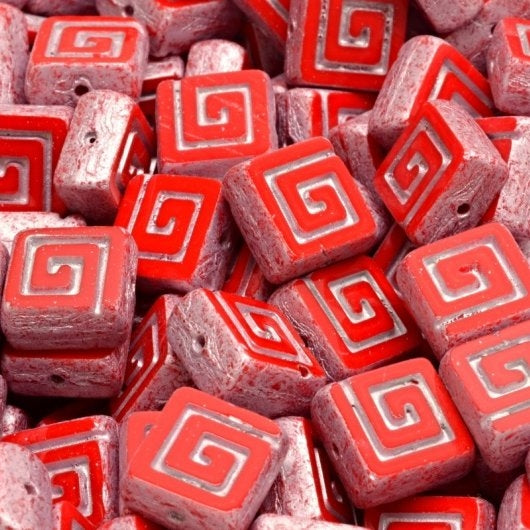 5 x 9mm table cut Celtic Squares in Coral Red with Silver