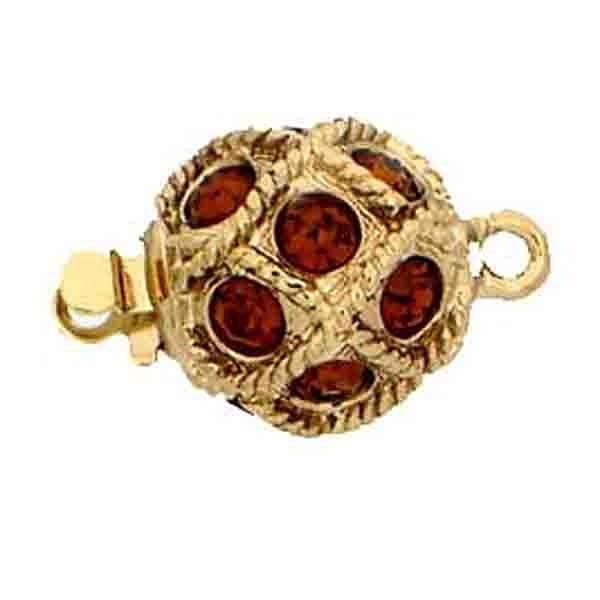 Claspgarten Gold ball clasp with Smoked Topaz crystals and 1 row 13572 - 10.5mm