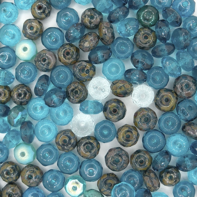 25 x faceted rondelles in Blue Mix (4x7mm)