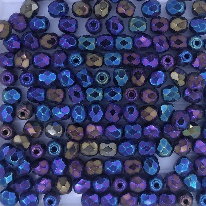 50 x 4mm faceted beads in Black Iris Rainbow