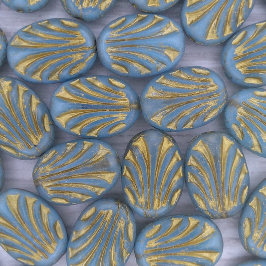 4 x ovals in Opaque Denim Blue with Gold lines (17x12mm)