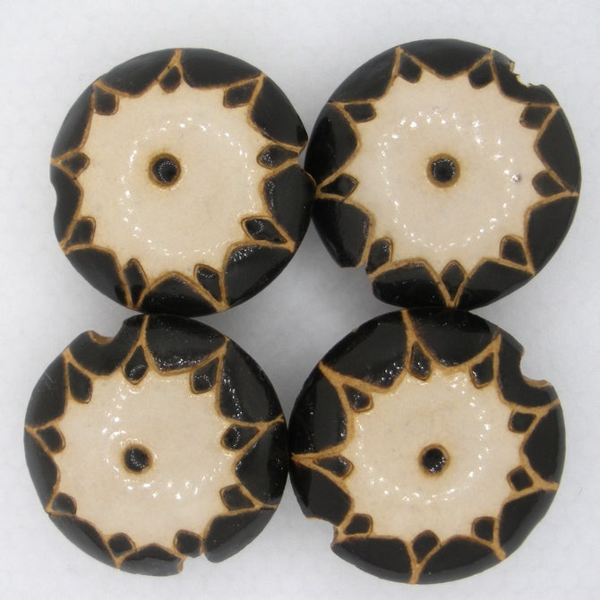 CLB-072-A-M lentil bead in Black and White Sun Design from Golem Studio
