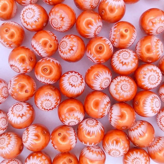 2 x 12mm round pearls in Orange with laser etched Shells
