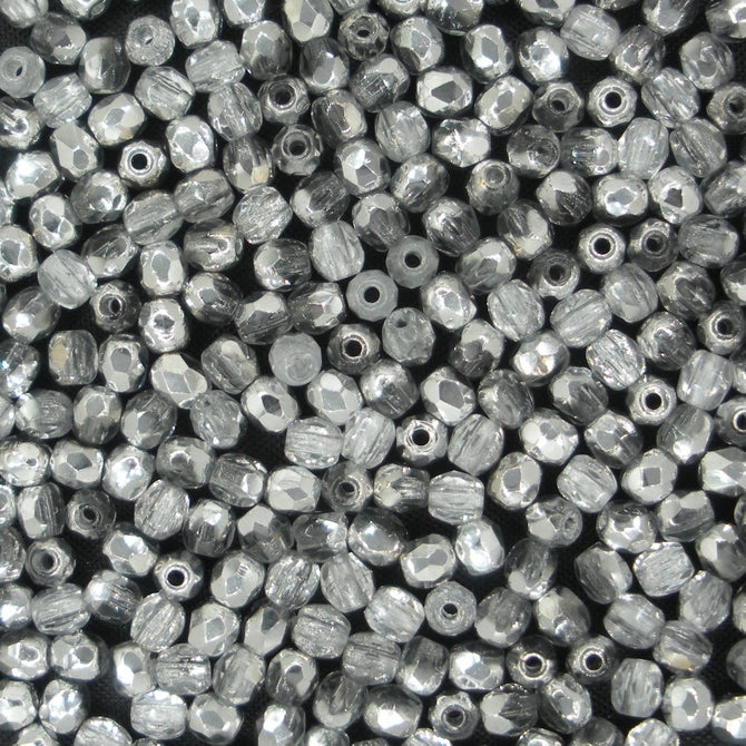50 x 3mm faceted beads in Silver/Crystal *