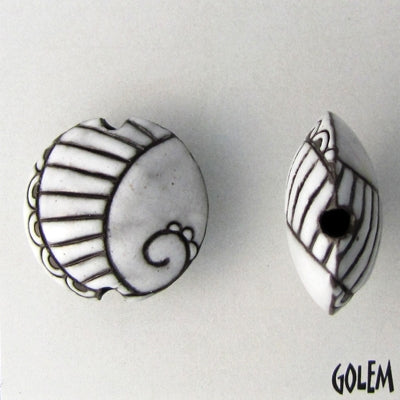 CLB-090-B-M - lentil bead in White on Dark Paisley from Golem Studio
