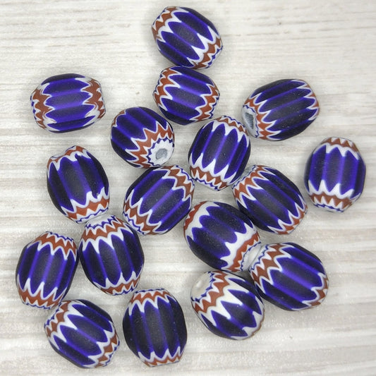 9mm Venetian chevron bead in Red- White and Blue with 6 layers (1940s)