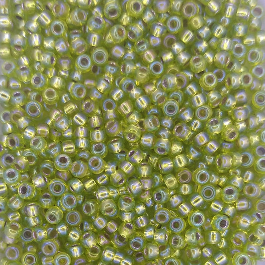 1014 - 10g Size 8/0 Miyuki seed beads in Silver lined Chartreuse AB