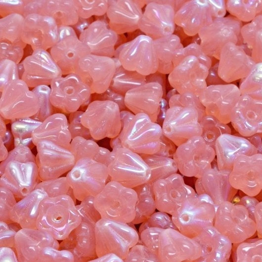 15 x Baby Bell Flowers in Pink Opal AB (6x4mm)