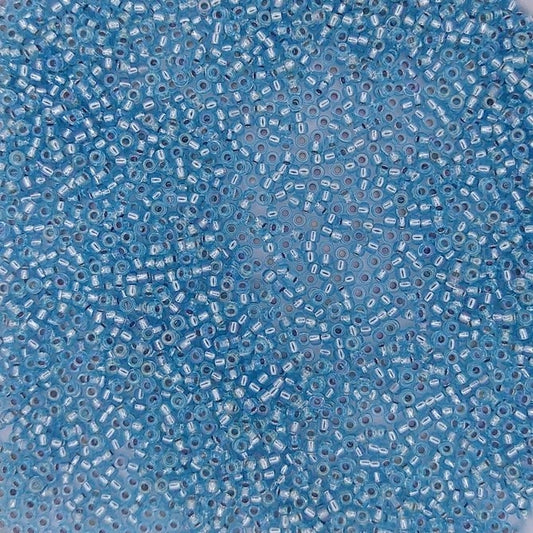 1018 - 10g Size 11/0 Miyuki seed beads in Silver lined Aqua AB
