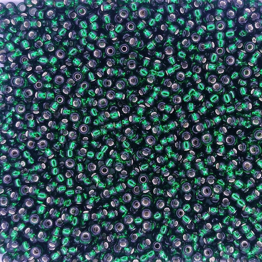 0027 - 10g Size 11/0 Miyuki seed beads in Silver lined Dark Emerald