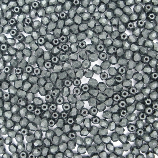 50 x 3mm faceted beads in Metallic Suede Dark Forest
