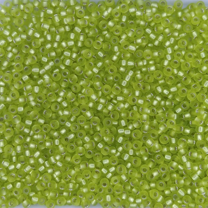 0014F - 50g Size 11/0 Miyuki seed beads in Matt Silver lined Chartreuse