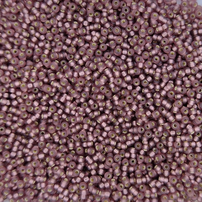 0013F - 5g Size 15/0 Miyuki seed beads in Matt Silver lined Dark Smoky Amethyst