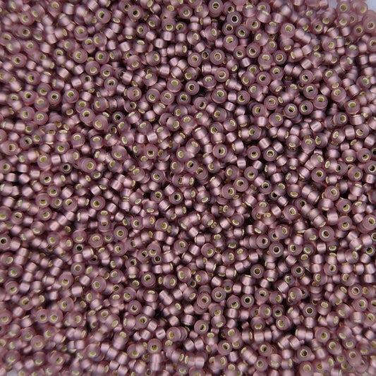 0013F - 5g Size 15/0 Miyuki seed beads in Matt Silver lined Dark Smoky Amethyst