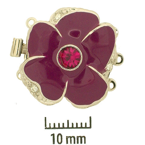 Claspgarten Fuchsia Enamel Flower clasp with 3 rows 14155 - 22mm