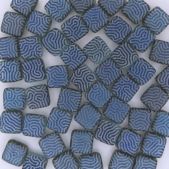 25 x 6mm Czech tiles with Laser etched Blue and Black Fingerprins