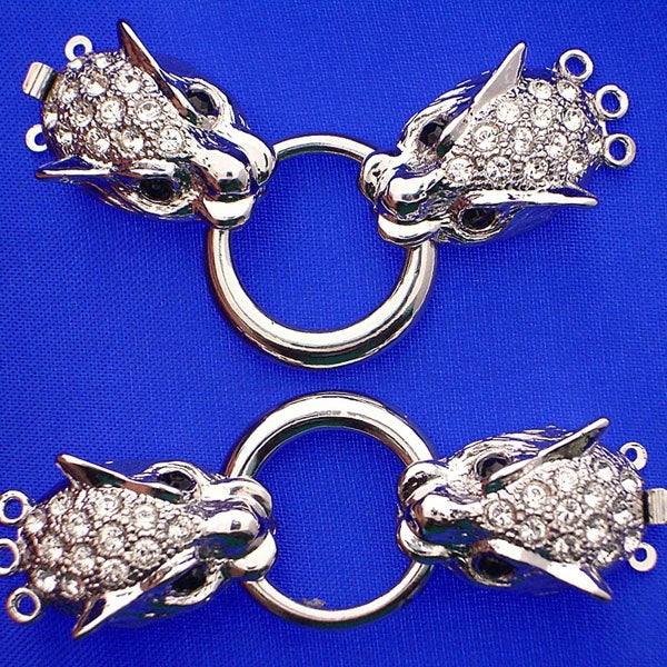 Claspgarten Silver Leopard clasp with 3 rows 14157 - 55x22mm