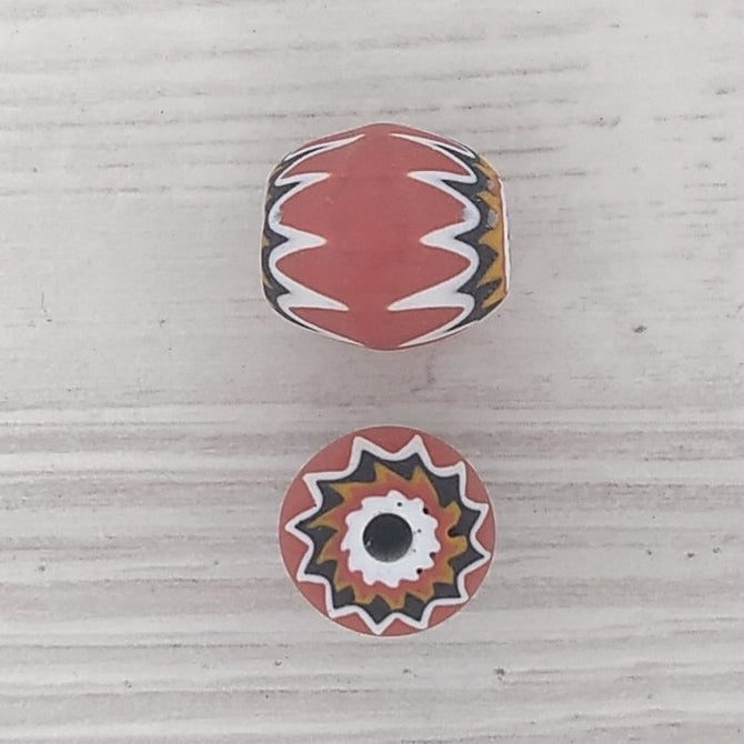 11mm Venetian chevron bead in Red with 6 layers (1940s)