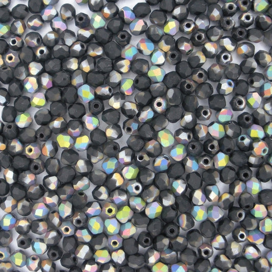 50 x 3mm faceted beads in Matt Black Vitrail