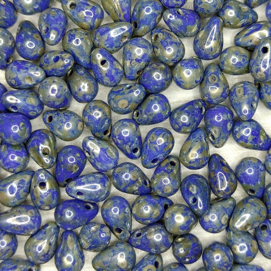 50 x drops in Opaque Blue Picasso (6x4mm)