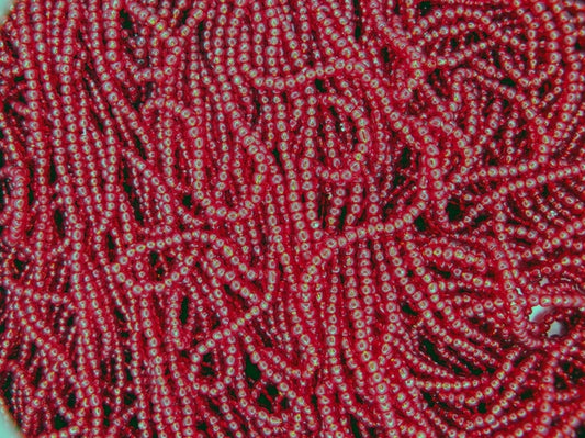 String of 11/0 Czech seed beads in Silver lined Dark Red (1970s)