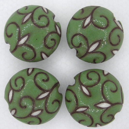 CLB-081-E-M lentil bead in Jade on Terracotta Arabesque from Golem Studio