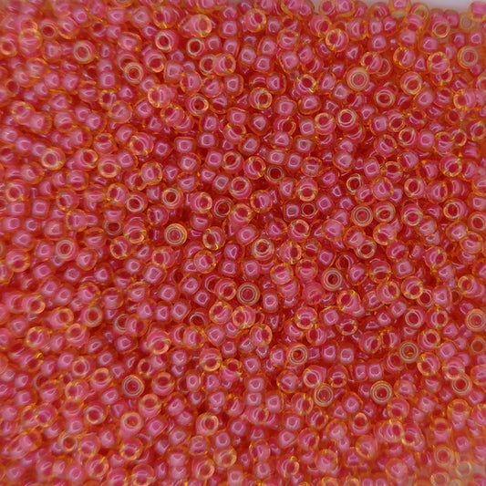 0373 - 10g Size 11/0 Miyuki seed beads in Dark Rose lined Light Topaz Lustre