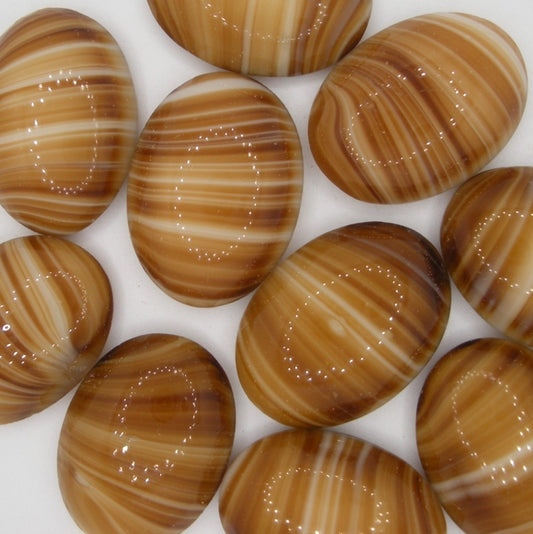 Cab05 - 25x18mm glass cabochon in Brown striped agate (Vintage)