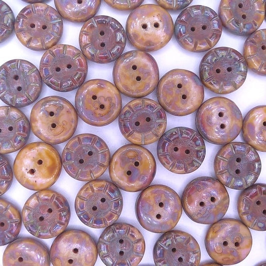 B36 - 2 x 14mm table cut buttons in Orange Brown Picasso