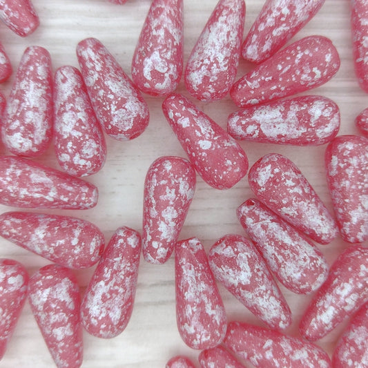 Pair of drops in Pink with SIlver Splash (20x9mm)